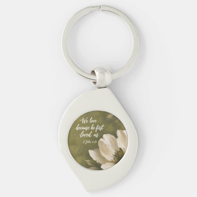 WE LOVE BECAUSE HE FIRST LOVED US | Wedding Gift Key Ring (Front)
