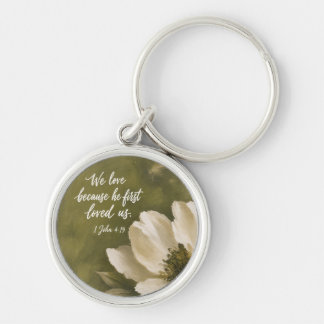 WE LOVE BECAUSE HE FIRST LOVED US | Wedding Gift Key Ring