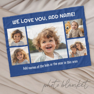 We Love Dad or Grandpa - 5 Photo Collage Fleece Blanket