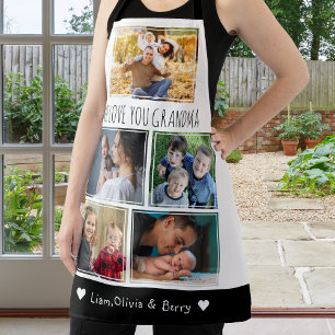 We Love Grandma Grandkids 5 Photo Black And White Apron