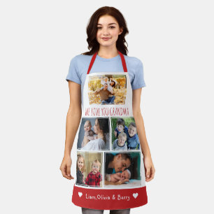 We Love Grandma Grandkids 5 Photo Red and white Apron