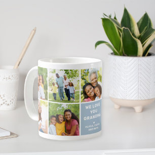 We Love Grandma Modern Blue Photo Collage Coffee Mug