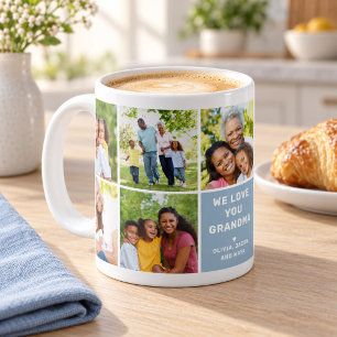 We Love Grandma Modern Blue Photo Collage Coffee Mug