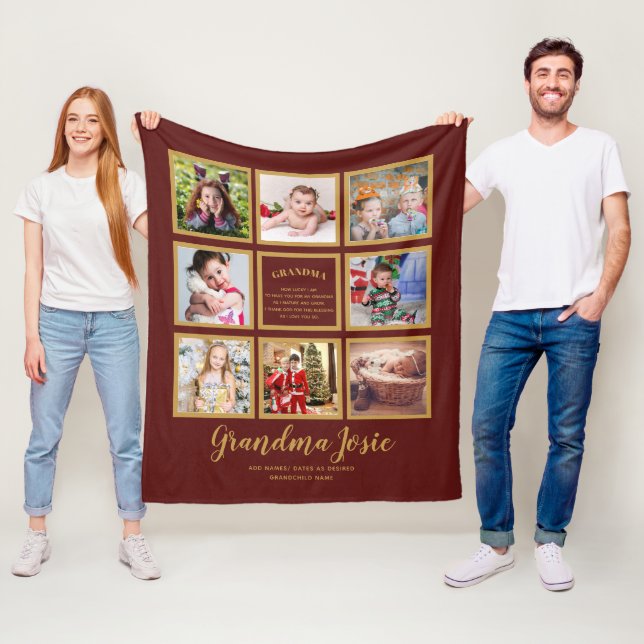We Love Grandma Photo Collage Custom Branded Fleece Blanket (In Situ)