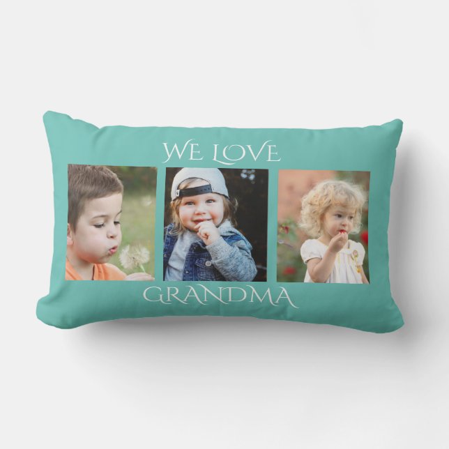 We Love Grandma Photo Collage Lumbar Cushion (Front)