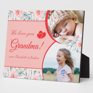 We Love Grandma Pink Floral Valentine's Day Photo Plaque