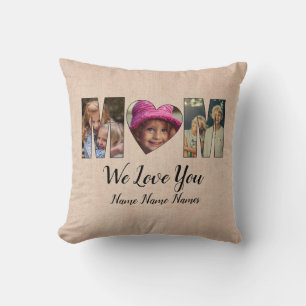 We Love Heart Mum Add Photos Names Text Throw Pill Cushion