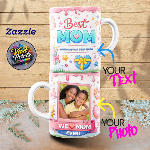 We Love Mom Ever Custom Text & Photo Frame Pink Mug