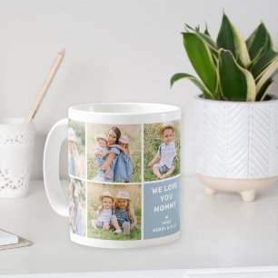 We Love Mummy Modern Blue Photo Collage Coffee Mug