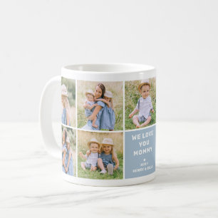 We Love Mummy Modern Dusty Blue Photo Collage Coffee Mug