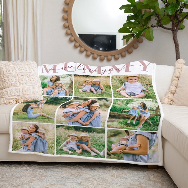 We Love Mummy Pink Mother's Day Photo Collage Fleece Blanket (Creator Uploaded)