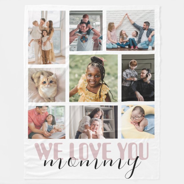 We Love Mummy Pink Mother's Day Photo Collage Fleece Blanket (Front)