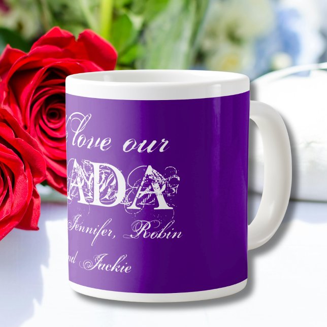 We Love our Dada Cute Personalised Purple & White Large Coffee Mug ("We Love our Dada" Cute Personalized Purple and White Giant Coffee Mug.)