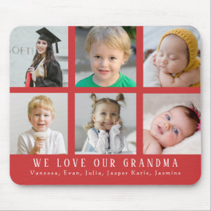 We Love Our Grandma Grandkids Photo Collage Red Mouse Mat