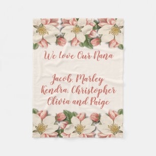 We Love Our Nana, Mum, Mother Vintage Flower Fleece Blanket