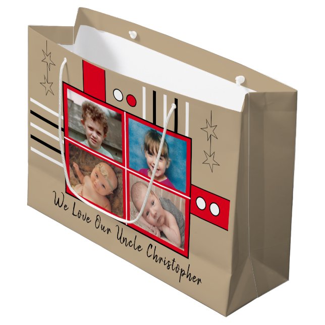 We love our Uncle photos hugs red birthday Large Gift Bag (Front Angled)