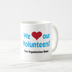 We Love Our Volunteers with red heart symbol Coffee Mug