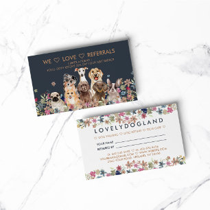 We Love Referrals Floral Dog Print Business Card