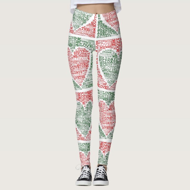 We Love The Holidays Red Green Hearts Yoga Pants (Front)