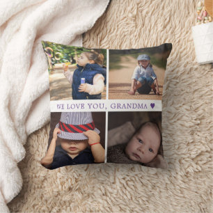 We Love You 4 Photo Collage Personalised Purple Cushion