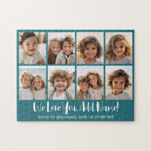 We Love You - 8 Photo Collage - Deep Teal Blue Jigsaw Puzzle