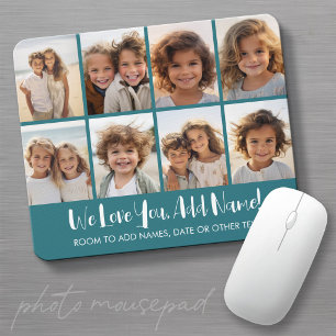 We Love You - 8 Photo Collage - Deep Teal Blue Mouse Mat