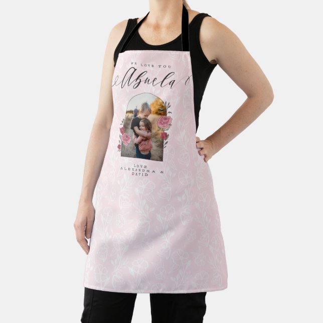 We Love You Abuela Floral Photo Keepsake Pink Apron (Insitu)