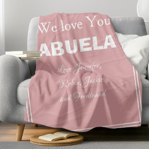 "We Love You ABUELA" Personalised Soft Pink Fleece Blanket