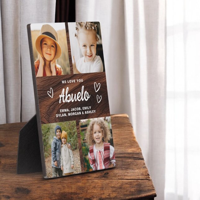 We Love You Abuelo Rustic Wood Photo Collage Plaque (Creator Uploaded)