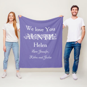 "We Love You AUNTIE" Custom Names Light Purple Fleece Blanket