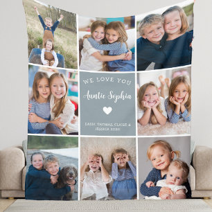 We Love You Auntie Photo Collage Simple Blue Fleece Blanket