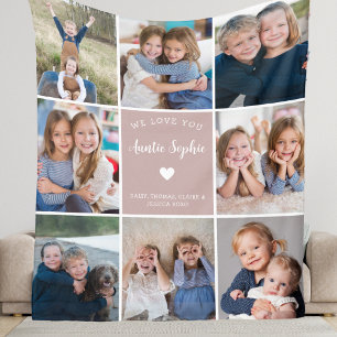 We Love You Auntie Photo Collage Simple Pink Fleece Blanket