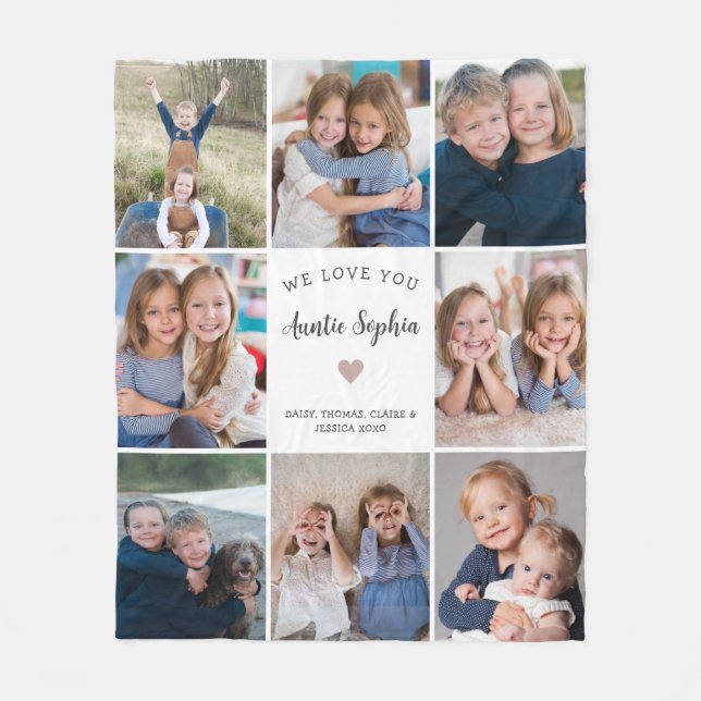 We Love You Auntie Photo Collage Simple White Fleece Blanket (Front)
