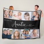 We Love you Auntie Script 8 Photo Modern Fleece Blanket<br><div class="desc">This 8-photo collage modern black and white fleece blanket features the heartfelt message "We love you, Auntie" with a cute heart, and the name of beloved children. A thoughtful gift for your aunt or sister and a lasting keepsake she’ll always treasure. Use the editing tool to change the background colour,...</div>