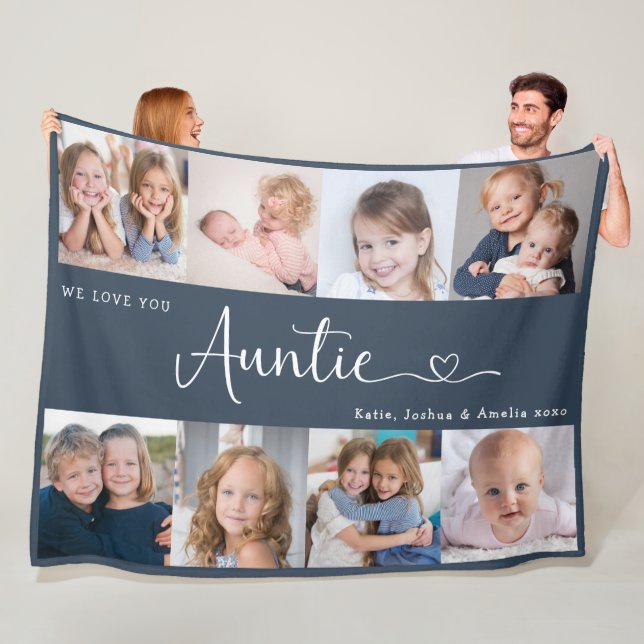 We Love you Auntie Script 8 Photo Modern Fleece Blanket (In Situ)