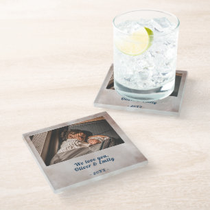 We love you Blush Watercolor Photo Glass Coaster