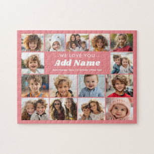 We Love You - Custom Name - 15 Photo Collage Jigsaw Puzzle