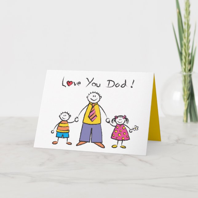 We Love You Dad Cartoon Family Happy Father's Day Card (Front)