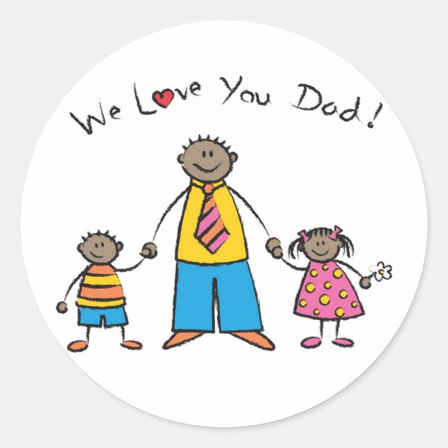 We Love You Dad Cartoon Family Happy Father's Day Classic Round Sticker (Front)