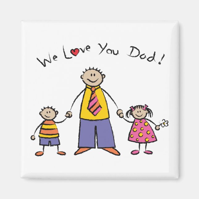 We Love You Dad Cartoon Family Happy Father's Day Magnet (Front)