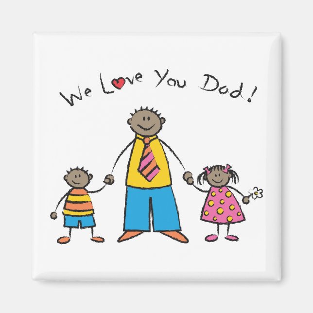 We Love You Dad Cartoon Family Happy Father's Day Magnet (Front)