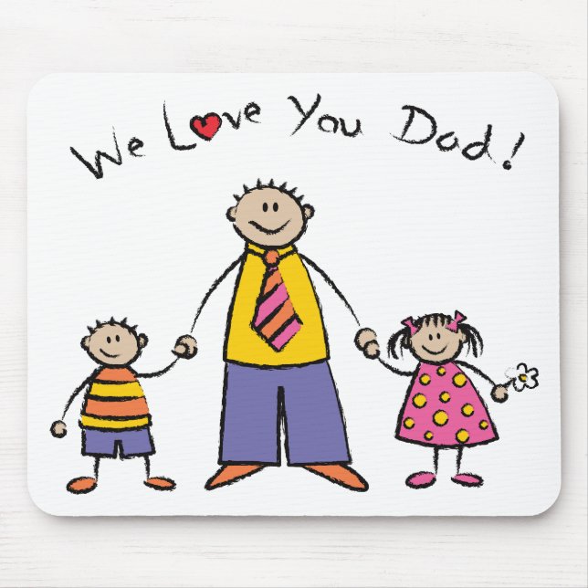 We Love You Dad Cartoon Family Happy Father's Day Mouse Mat (Front)