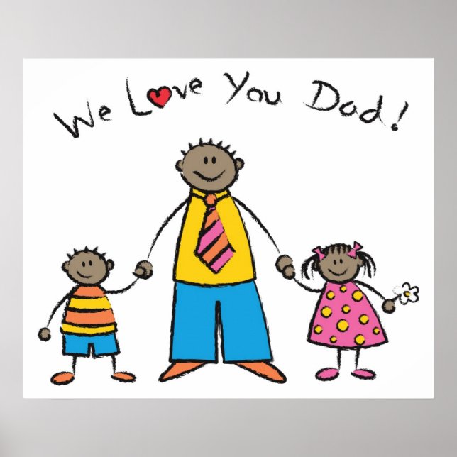 We Love You Dad Cartoon Family Happy Father's Day Poster (Front)