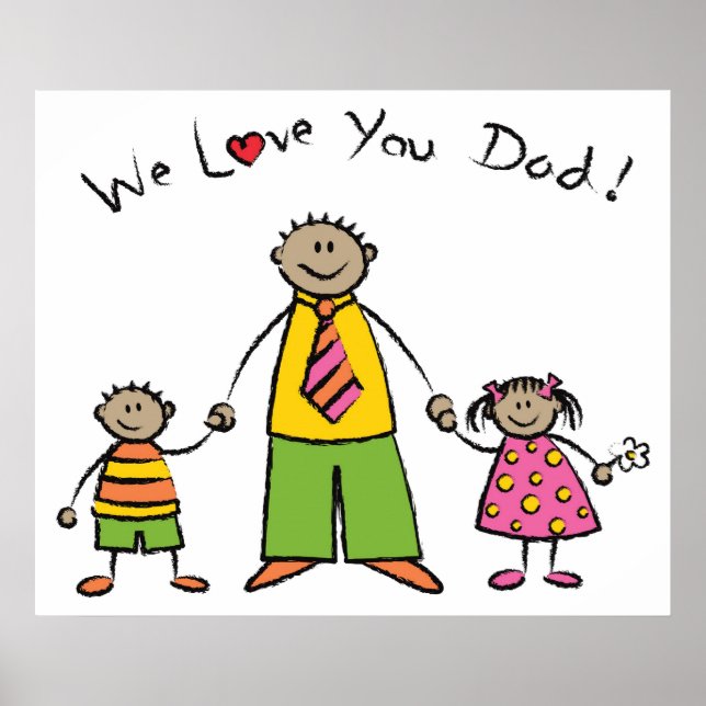 We Love You Dad Cartoon Family Happy Father's Day Poster (Front)