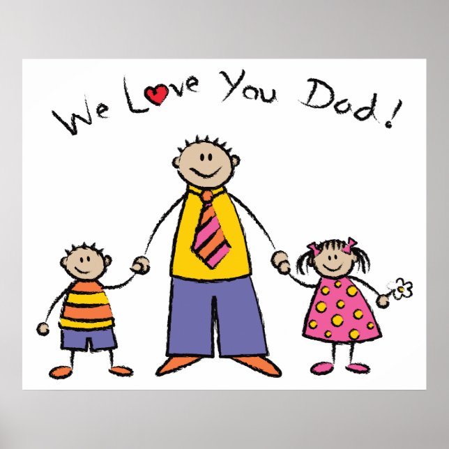 We Love You Dad Cartoon Family Happy Father's Day Poster (Front)