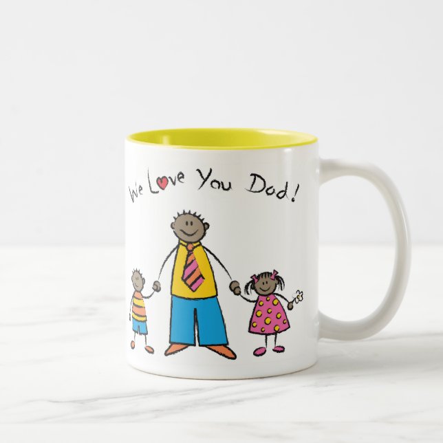 We Love You Dad Cartoon Family Happy Father's Day Two-Tone Coffee Mug (Right)