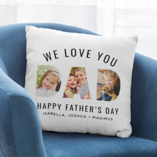 We Love You Dad Custom Fathers Day 3 Photo Collage Cushion