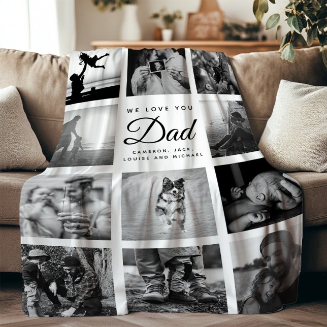 We Love you DAD Modern Trendy Black and White Fleece Blanket (Creator Uploaded)