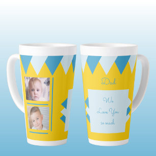 We love you Dad yellow and blue with photos Latte Mug