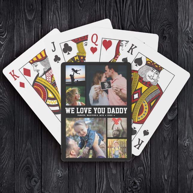 WE LOVE YOU DADDY Family Photo Collage Cool Trendy Playing Cards (Creator Uploaded)